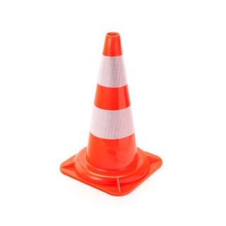 CONE PEBD H50 ORANGE FLUO 2 BDES BLANCHES